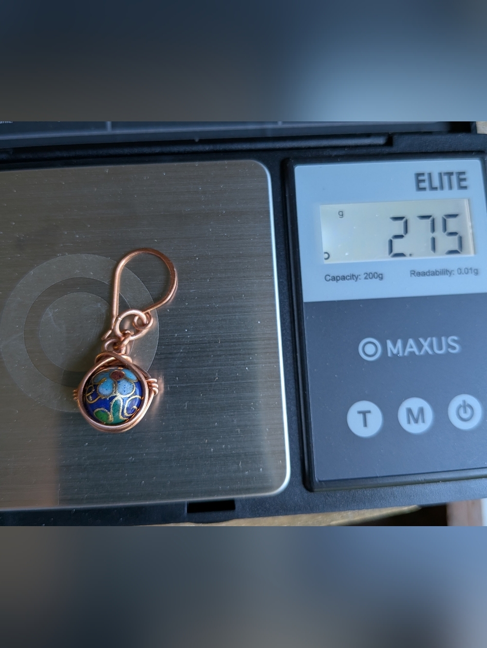 Copper Wrapped Cloisonne Earrings- Colorful Flower Blossom Details - Picture 3 of 12